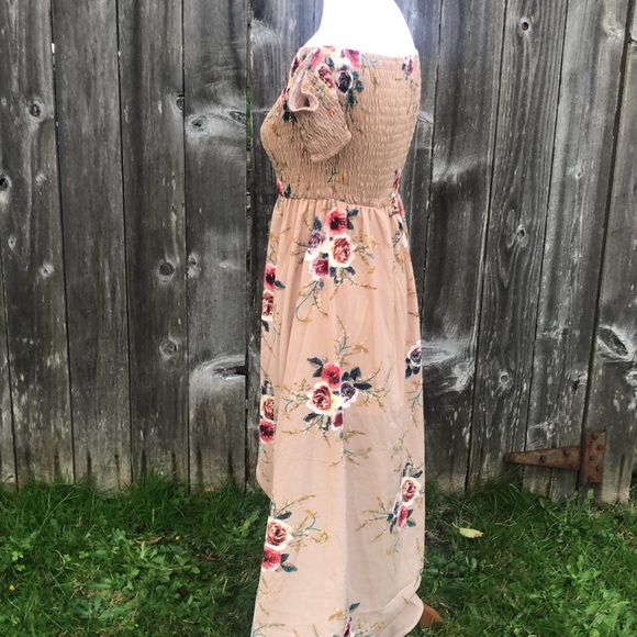 Beautiful Floral High-Low Off The Shoulder Dress w/ Front Slit! Fits like Sz S/M - Picture 8 of 12